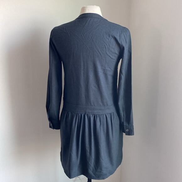 J. CREW Drop Waist Dress Womens Sz 2 Grey Wool Pleated Front Button Down - Picture 6 of 7